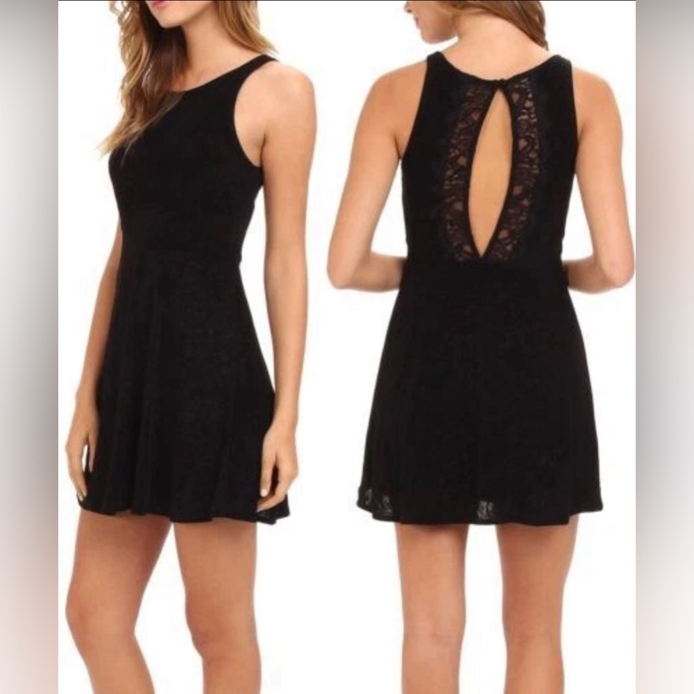 Vintage Free People Lady Jane Lace Trim Black Midi Dress